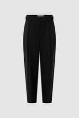 Front product shot of the Oroton Tapered Pleat Pant in Black and 98% wool 2% elastane material for Women