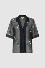 Front product shot of the  Rosebud Embroidery Camp Shirt in Black and 100% silk material for Men