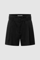 Front product shot of the Oroton Belted Pleat Short in Black and 98% wool 2% elastane material for Women