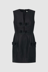 Front product shot of the Oroton Rosebud Lace Mini Dress in Black and 100% linen material for Women