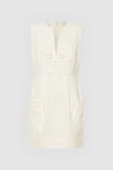 Front product shot of the Oroton Rosebud Lace Mini Dress in Soft Cream and 100% linen material for Women