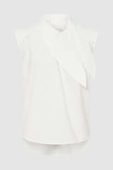 Front product shot of the Oroton Sleeveless Tie Neck Shirt in White and 100% cotton material for Women