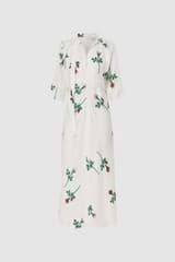 Front product shot of the Oroton Rosebud Tie Neck Dress in Antique White and 100% Silk for Women