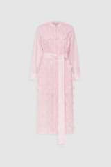 Front product shot of the Oroton Scallop Lace Shirt Dress in Pink Rose and 85% Tencel 15% Polyester Material for Women