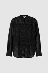 Front product shot of the Oroton Scallop Lace Overshirt in Black and 85% Tencel 15% Polyester for Women