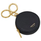 Front product shot of the Oroton Eve Round Pouch With Keyring in Black and Pebble leather for Women