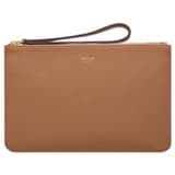 Front product shot of the Oroton Eve Medium Pouch in Tan and Pebble leather for Women