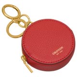 Front product shot of the Oroton Eve Round Pouch With Keyring in Dark Ruby and Pebble leather for Women