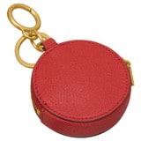 Back product shot of the Oroton Eve Round Pouch With Keyring in Dark Ruby and Pebble leather for Women