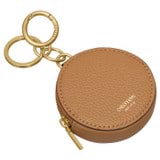 Front product shot of the Oroton Eve Round Pouch With Keyring in Tan and Pebble leather for Women