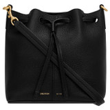 Front product shot of the Oroton Lilly Small Bucket Bag in Black and Pebble Leather for Women