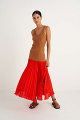 Oroton Pleat Skirt in True Red and 100% Polyester for Women