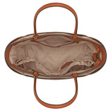 Oroton Lena Baby Bag, With Mat & Removable Pouch in Cognac and Oroton Signature Recycled Jacquard Fabric. Smooth Leather for Women