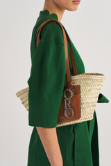 Oroton Maine Small Tote in Natural/Brandy and Hand Woven Straw With Recycled Leather Trims for Women