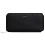 Front product shot of the Oroton Margot Medium Zip Around Wallet in Black and Pebble leather for Women