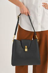 Oroton Tate Hobo in Black and Pebble Leather for Women