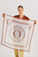 Oroton Polly Scarf in Cognac and Printed Polyester for Women