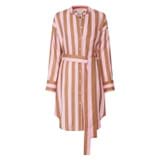 Front product shot of the Oroton Long Sleeve Linen Stripe Shirt Dress in Brandy and 100% Linen for Women