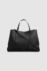 Front product shot of the Oroton Margot Large Day Bag in Black and Pebble Leather for Women