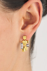 Oroton Leora Mini Drop Earring in Worn Gold/Silver/Clear and Brass base metal with precious metal plating/stone for Women