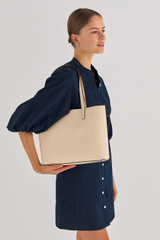 Oroton Polly Medium Tote in Oatmeal and Pebble Leather for Women