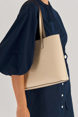 Oroton Polly Medium Tote in Oatmeal and Pebble Leather for Women