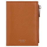 Front product shot of the Oroton Muse Mini 10 Credit Card Zip Wallet in Cognac and Saffiano And Smooth Leather for Women