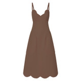 Oroton Scallop Detail Dress in Dark Chocolate and 70% Cotton, 30% Linen for Women