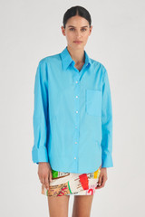Oroton Poplin Long Sleeve Shirt in Lake and 100% Cotton for Women