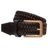 Front product shot of the Oroton Lucas Woven Belt in Bitter Chocolate and Vegan Leather for Men