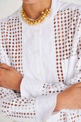 Oroton Long Sleeve Lace Shirt in White and 100% Cotton for Women
