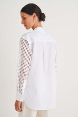 Oroton Long Sleeve Lace Shirt in White and 100% Cotton for Women