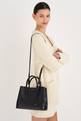 Oroton Muse Small Three Pocket Day Bag in Black and Saffiano And Smooth Leather for Women