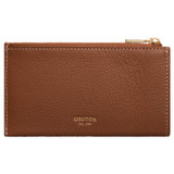 Front product shot of the Oroton Margot 8 Credit Card Mini Zip Pouch in Whiskey and Pebble Leather for Women