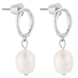 Front product shot of the Oroton Violet Pearl Earrings in Silver/White and Brass Base With Rhodium Plating for Women