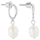 Front product shot of the Oroton Violet Pearl Earrings in Silver/White and Brass Base With Rhodium Plating for Women