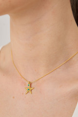 Oroton Starfish Necklace And Stud Set in Worn Gold/Turquoise and Brass base metal with precious metal plating for Women