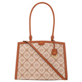 Oroton Lena Day Bag in Cognac and Oroton Signature Recycled Jacquard Fabric. Smooth Leather for Women