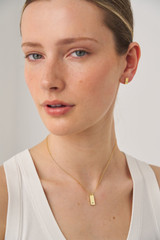 Profile view of model wearing the Oroton Zizi Necklace And Stud Gift Set in Gold/Clear and  for Women