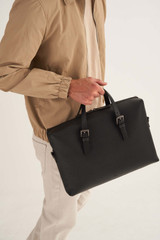 Oroton Oxley Griptop in Black and Pebble Leather for Men