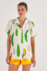 Oroton Summer Vegetable Camp Shirt in String and 100% Silk for Women