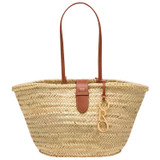 Front product shot of the Oroton Madison Medium Tote in Natural/Brandy and Straw/Smooth Leather Trims for Women