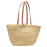 Back product shot of the Oroton Madison Medium Tote in Natural/Brandy and Straw/Smooth Leather Trims for Women