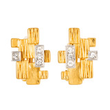 Oroton Leora Clip On Earring in Worn Gold/Silver/Clear and Brass base metal with precious metal plating/stone for Women