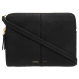 Front product shot of the Oroton Lilly Double Zip Crossbody in Black and Pebble Leather for Women