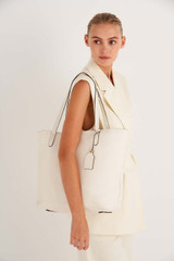 Oroton Lilly Shopper Tote in Cream and Pebble Leather for Women