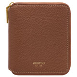 Front product shot of the Oroton Margot Small Zip Around Wallet in Whiskey and Pebble Leather for Women