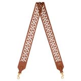 Front product shot of the Oroton Logo Laser Cut Bag Strap in Brandy and Smooth Leather for Women