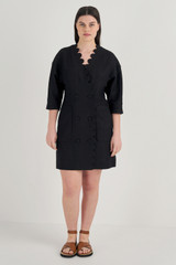 Oroton Short Scallop Dress in Black and 100% Linen for Women