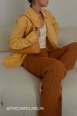 Detail product shot of the Oroton Rib Flare Pant in Toffee and 77% Viscose 23% Polyester for Women